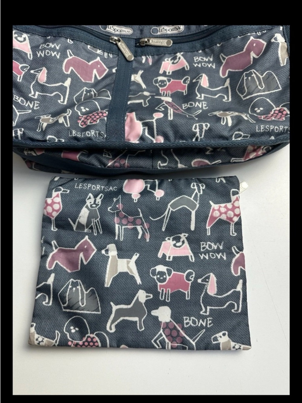 LeSportsac Deluxe Everyday Bag Expandable Fun Dog Print Bow Wow Bag Crossbody - Picture 6 of 11